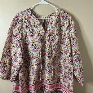 St. John's Bay Pink and Yellow Patterned Blouse